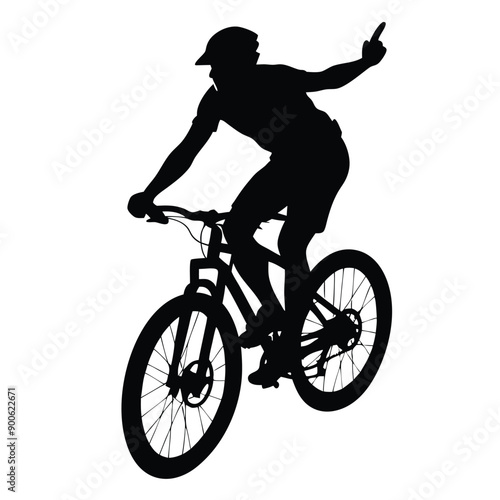 a mountain rider going fast with bycicle vector silhouette, isolated white background 