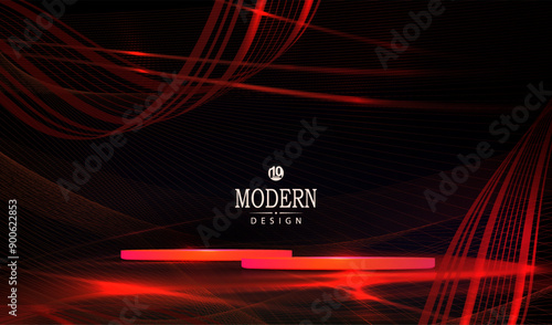 Festive design with a podium and wavy red ribbons.