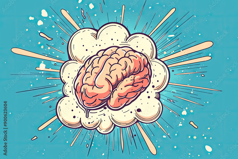 brain with bursting upwards with hypnotic swirl, cartoon style, vector, simple brain with bursting upwards with hypnotic swirl, cartoon style, vector, simple