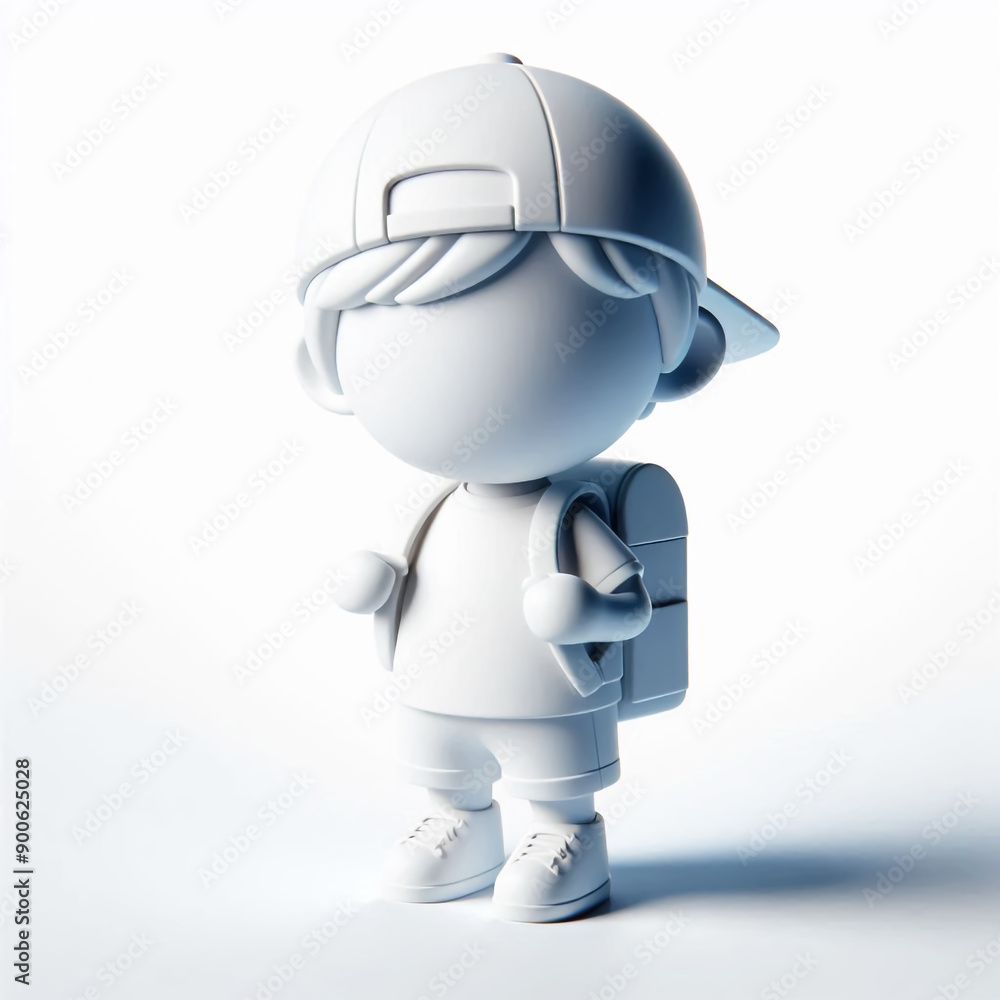 Fototapeta premium 3D white figure cartoon with backpack, in back to school concept