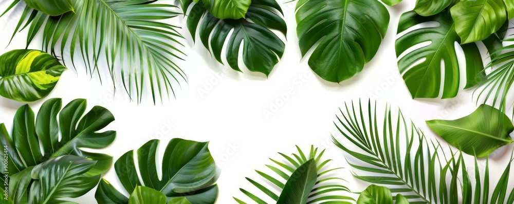 Lush Tropical Foliage Against a Clean White Backdrop Lush Tropical Foliage Against a Clean White Backdrop