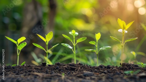  three littel plant in the dust of of the house in the garden  photo