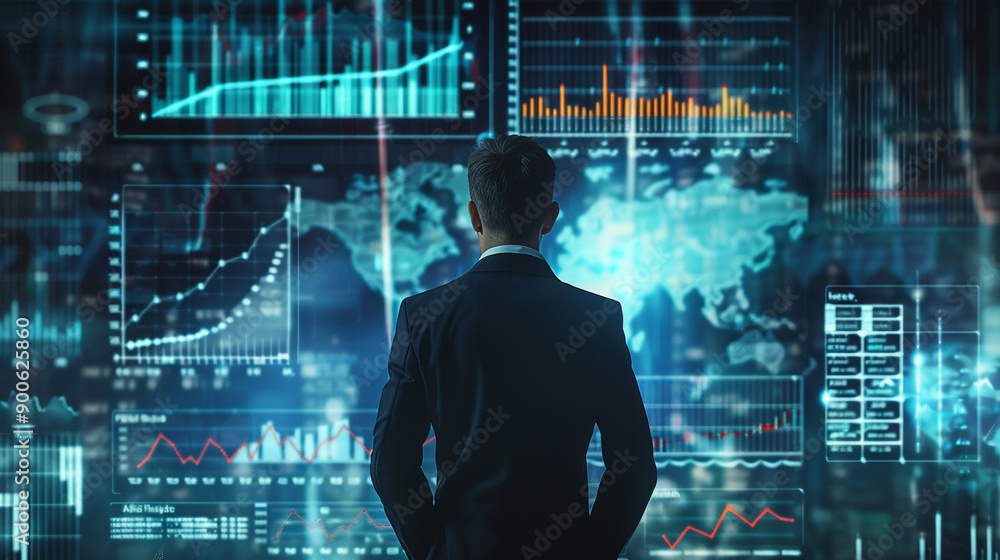 Businessman analyzing profitability and investment returns with detailed charts financial metrics Businessman analyzing profitability and investment returns with detailed charts financial metrics