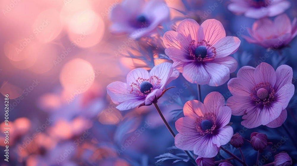 Purple Flowers in Soft Light with Bokeh Background Purple Flowers in Soft Light with Bokeh Background