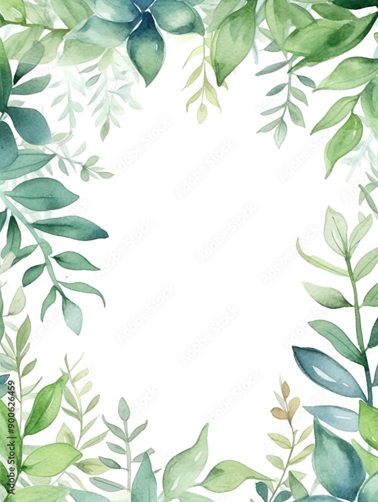 Watercolor Green Leaves Frame