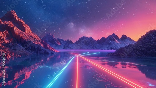 Neon Lights on a Mountain Lake