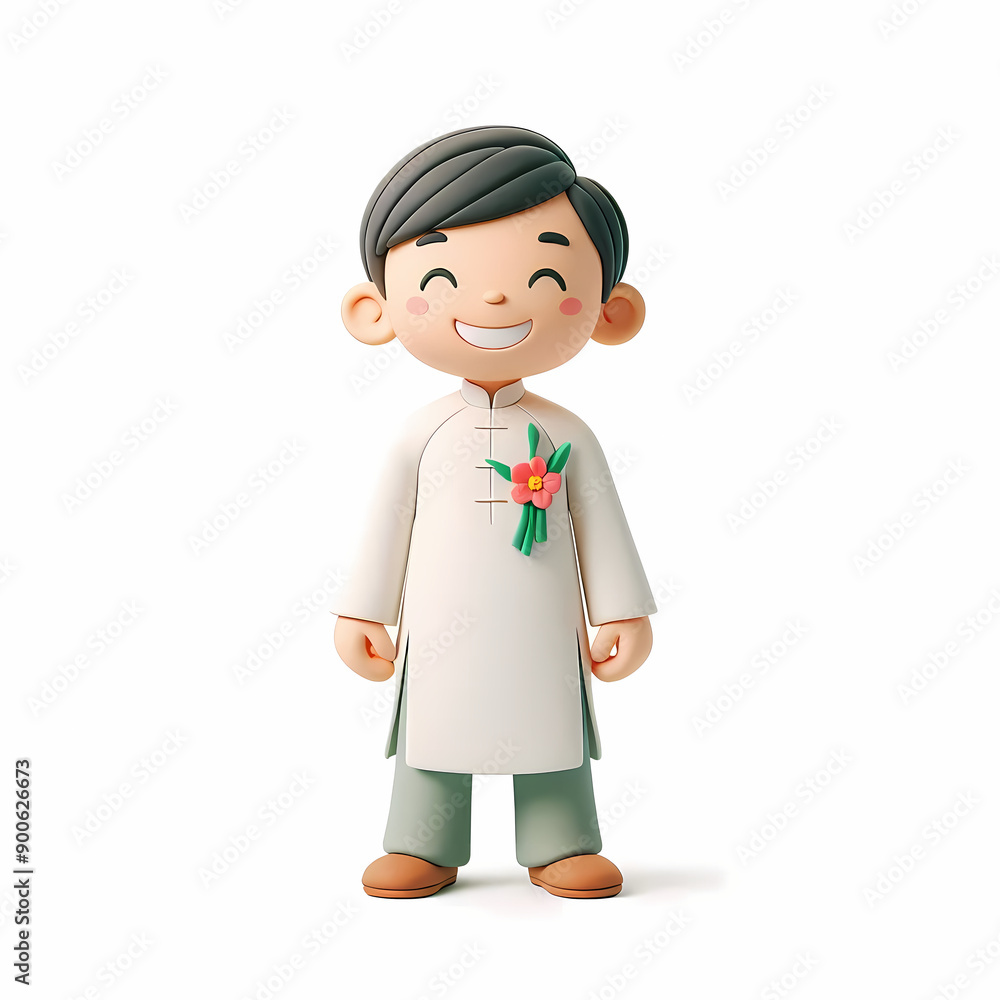 Vietnamese boy in traditional dress isolated on white Vietnamese boy in traditional dress isolated on white
