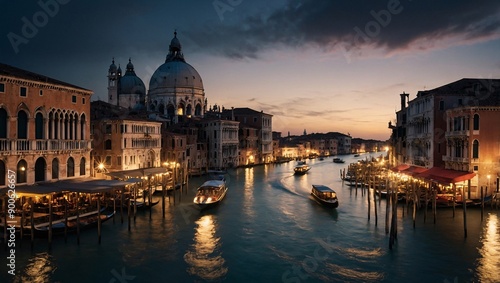 Venice Grand Canal glowing at night