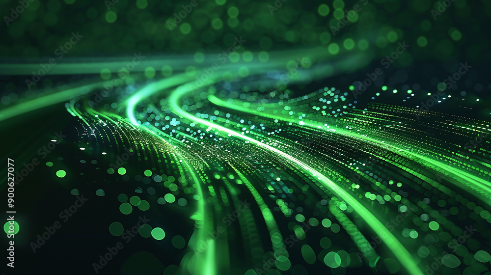 Abstract Green Digital Waves and Dots Abstract Green Digital Waves and Dots