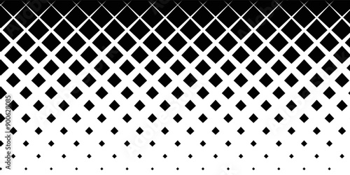 Geometric pattern of black diamonds on a white background. Seamless in one direction. Option with a short fade out.