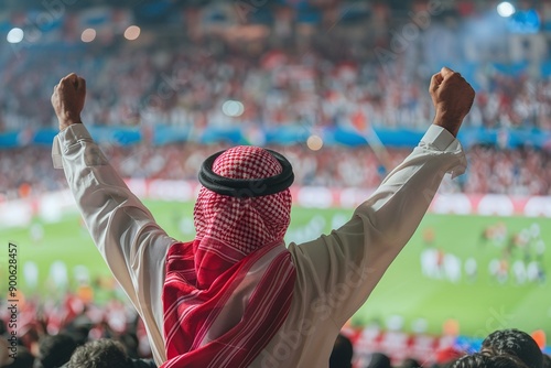 ai generative arabian man watching football at stadium photo