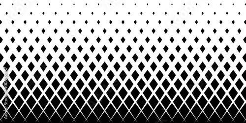 Geometric pattern of black diamonds on a white background. Seamless in one direction. Option with a short fade out.