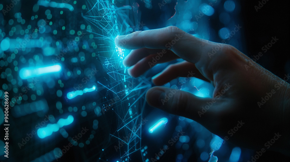 Closeup hand using computer leveraging AI insights artificial intelligence Closeup hand using computer leveraging AI insights artificial intelligence