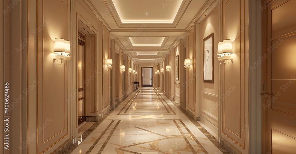 Elegant Hallway with Golden Accents Elegant Hallway with Golden Accents
