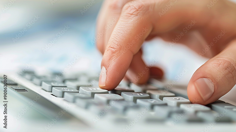 Closeup hand using computer analyzing stock charts investment Closeup hand using computer analyzing stock charts investment