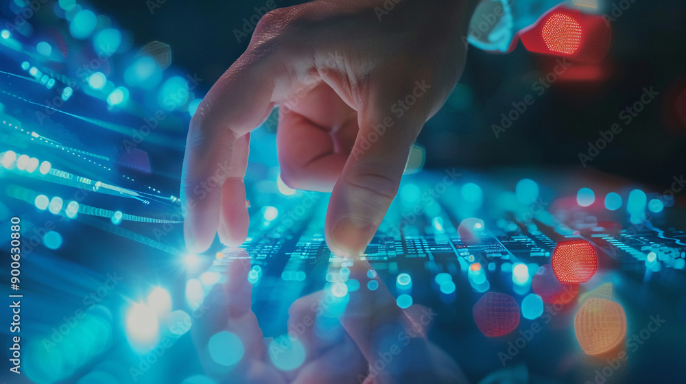 Closeup hand using computer orchestrating AI workflows artificial intelligence Closeup hand using computer orchestrating AI workflows artificial intelligence
