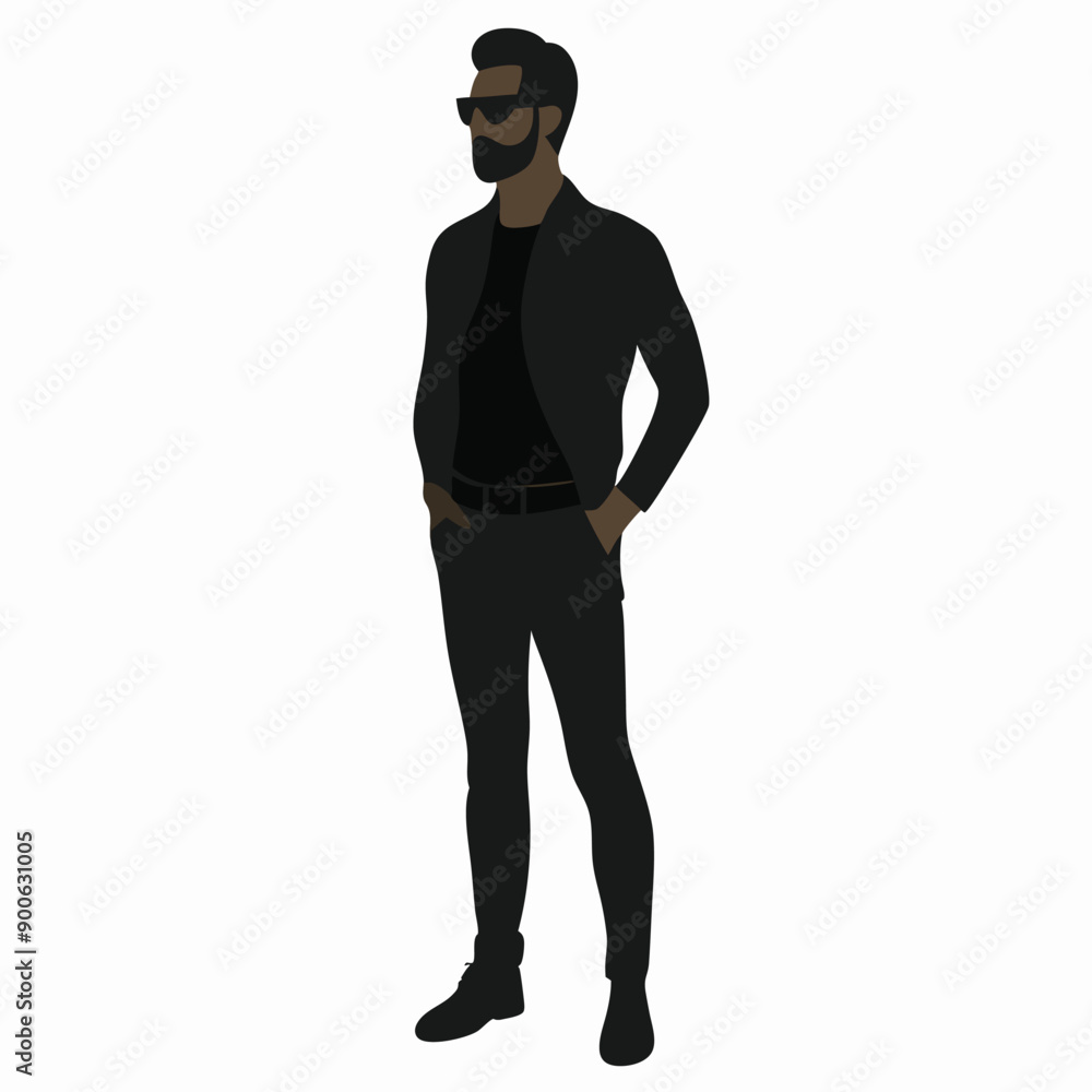 jeans fashion man stand with wear sunglass and stylish pose vector silhouette, jeans fashion man stand with wear sunglass and stylish pose vector silhouette,