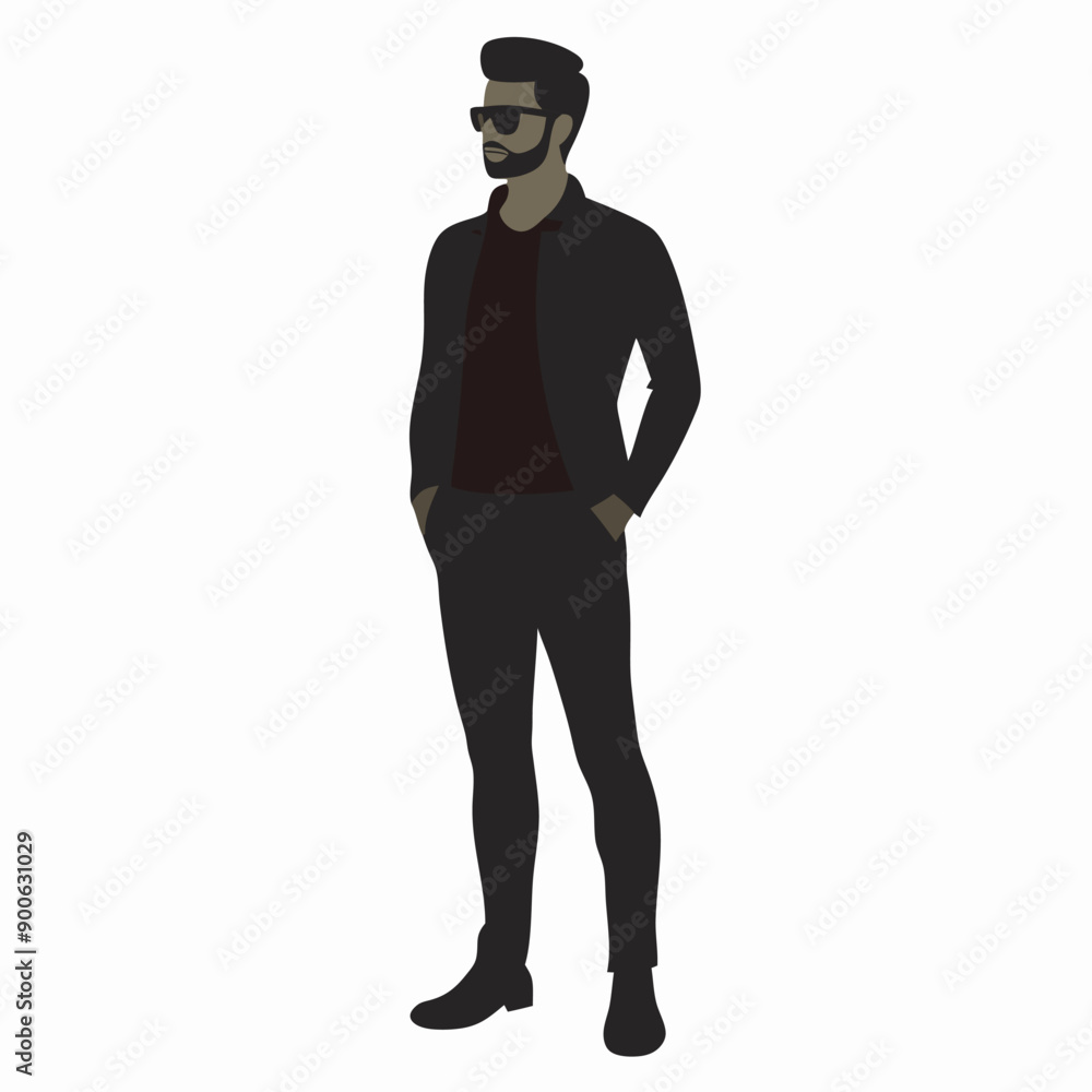 jeans fashion man stand with wear sunglass and stylish pose vector silhouette, jeans fashion man stand with wear sunglass and stylish pose vector silhouette,