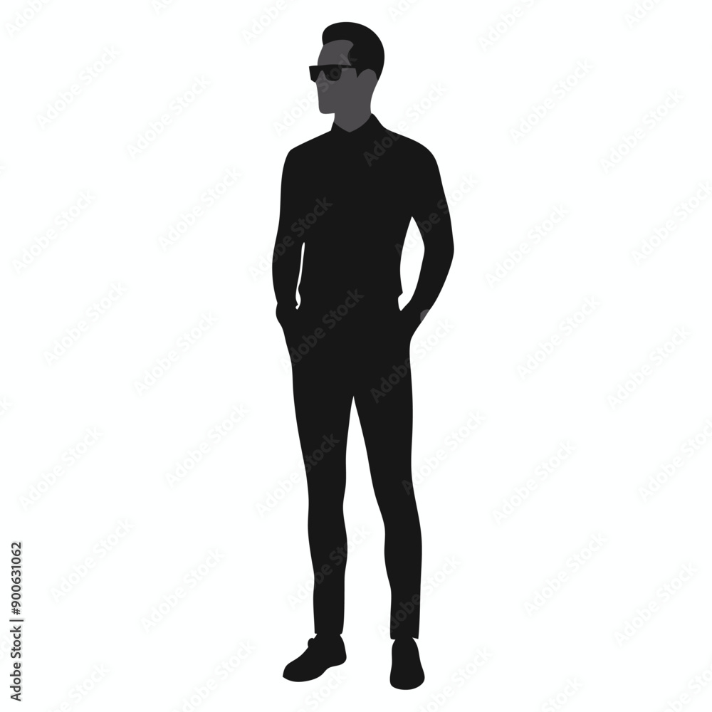 Fototapeta premium jeans fashion man stand with wear sunglass and stylish pose vector silhouette,
