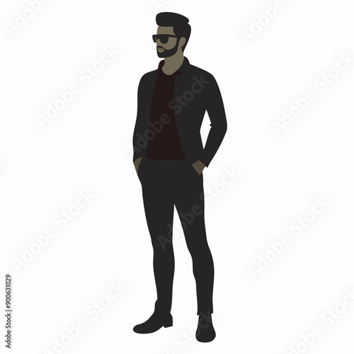 Wallpaper Mural jeans fashion man stand with wear sunglass and stylish pose vector silhouette, Torontodigital.ca