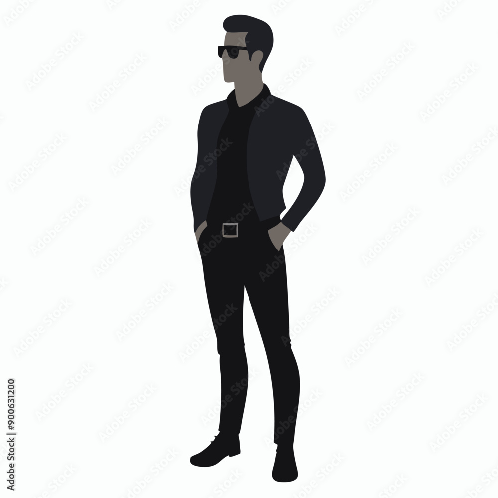 jeans fashion man stand with wear sunglass and stylish pose vector silhouette, jeans fashion man stand with wear sunglass and stylish pose vector silhouette,