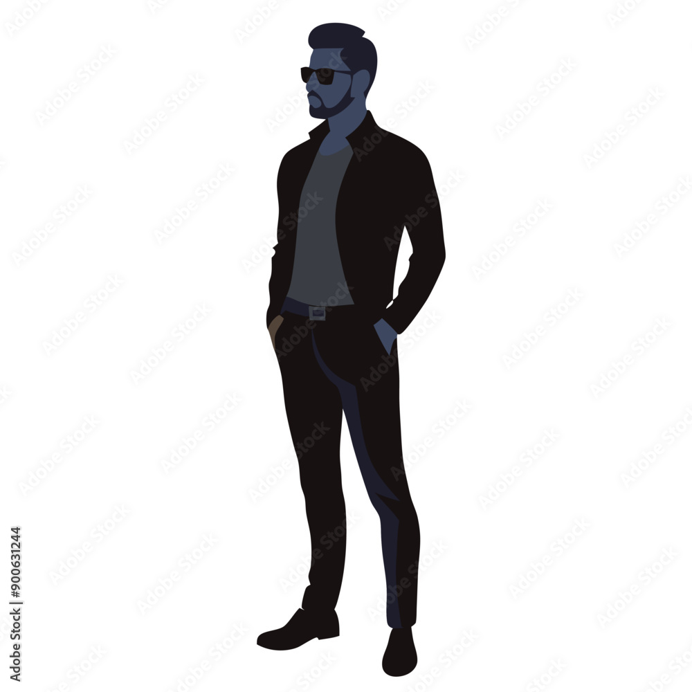 jeans fashion man stand with wear sunglass and stylish pose vector silhouette, jeans fashion man stand with wear sunglass and stylish pose vector silhouette,