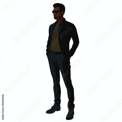 Wallpaper Mural jeans fashion man stand with wear sunglass and stylish pose vector silhouette, Torontodigital.ca