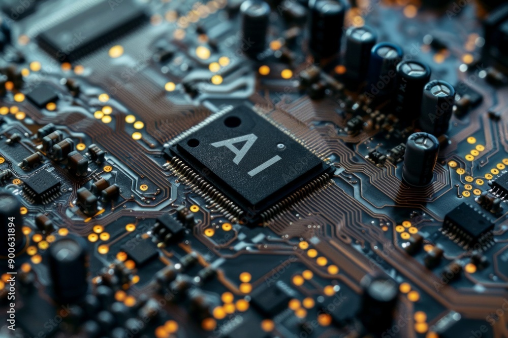 Artificial intelligence micro chip with the word AI stamped on the chip Artificial intelligence micro chip with the word AI stamped on the chip