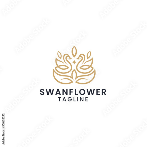 Elegant minimalist swan flower beauty logo design