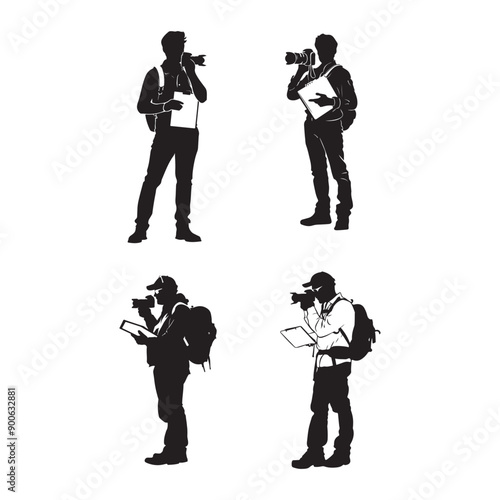 Vector Journalists with camera silhouette