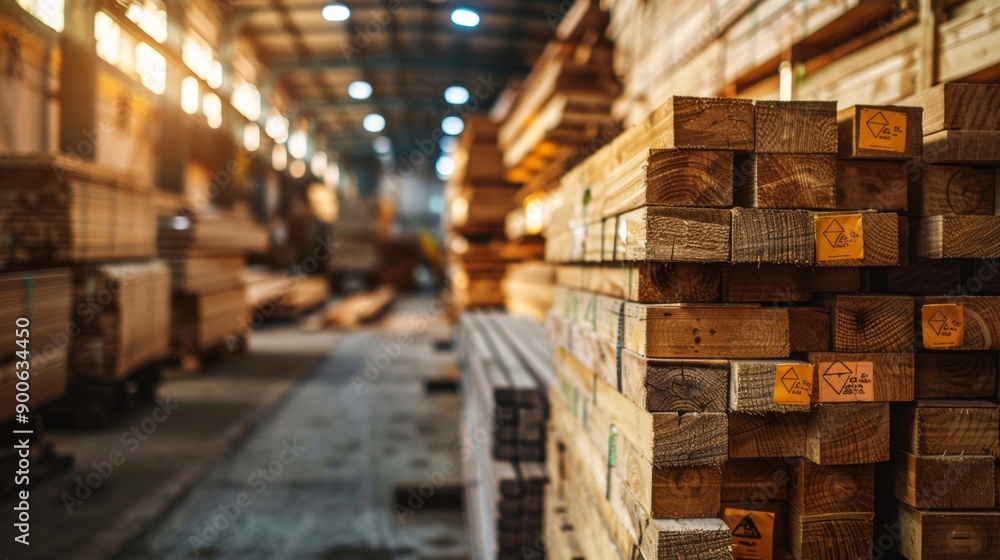 A large pile of wood is stacked in a warehouse A large pile of wood is stacked in a warehouse
