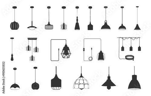 Pendant lamps svg, Ceiling lamp svg, Pendant lamps silhouette, Ceiling lamp silhouette, Pendant lamp logo, Lamp silhouette, Pendant light icon, Ceiling lamp icon, Pendant lamps vector set. 