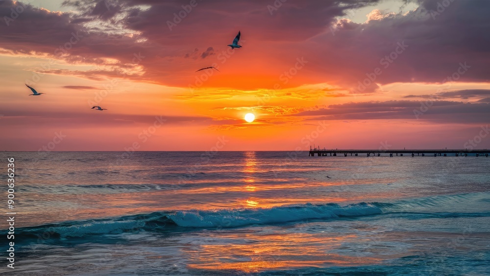 Fototapeta premium Ocean Sunset wallpaper background