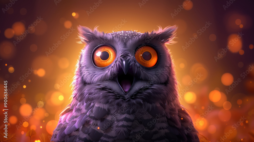 Cartoon Style Owl on Yellow Background Cartoon Style Owl on Yellow Background