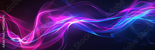 Abstract Neon Light Waves on Dark Background