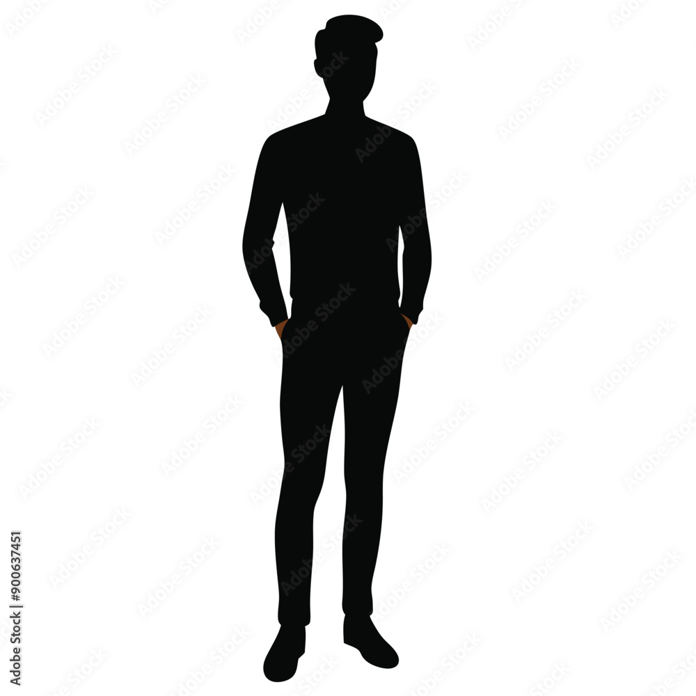 young man stand with jeans and sweater vector silhouette isolated white background young man stand with jeans and sweater vector silhouette isolated white background
