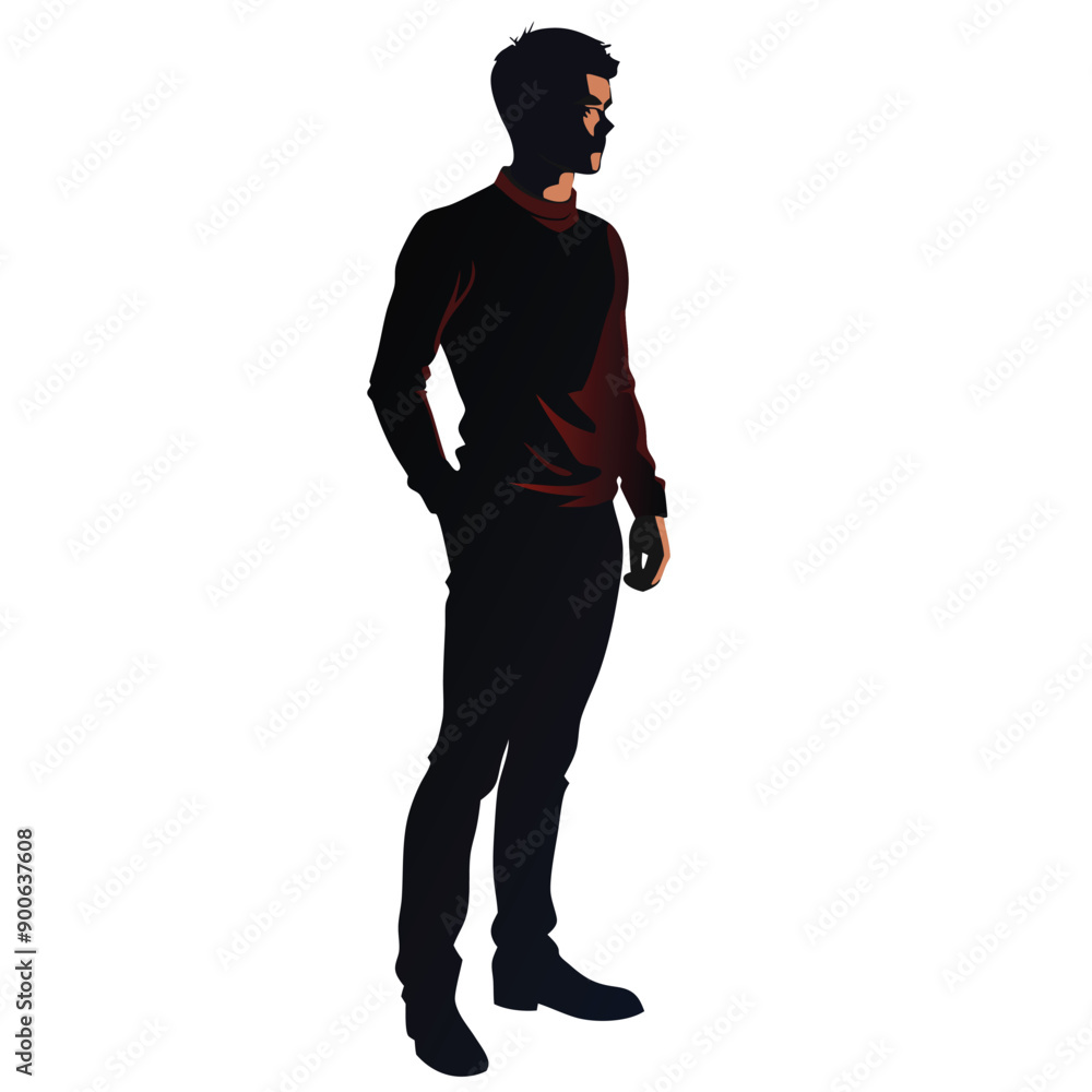 young man stand with jeans and sweater vector silhouette isolated white background young man stand with jeans and sweater vector silhouette isolated white background