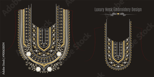 Luxury golden neck embroidery design