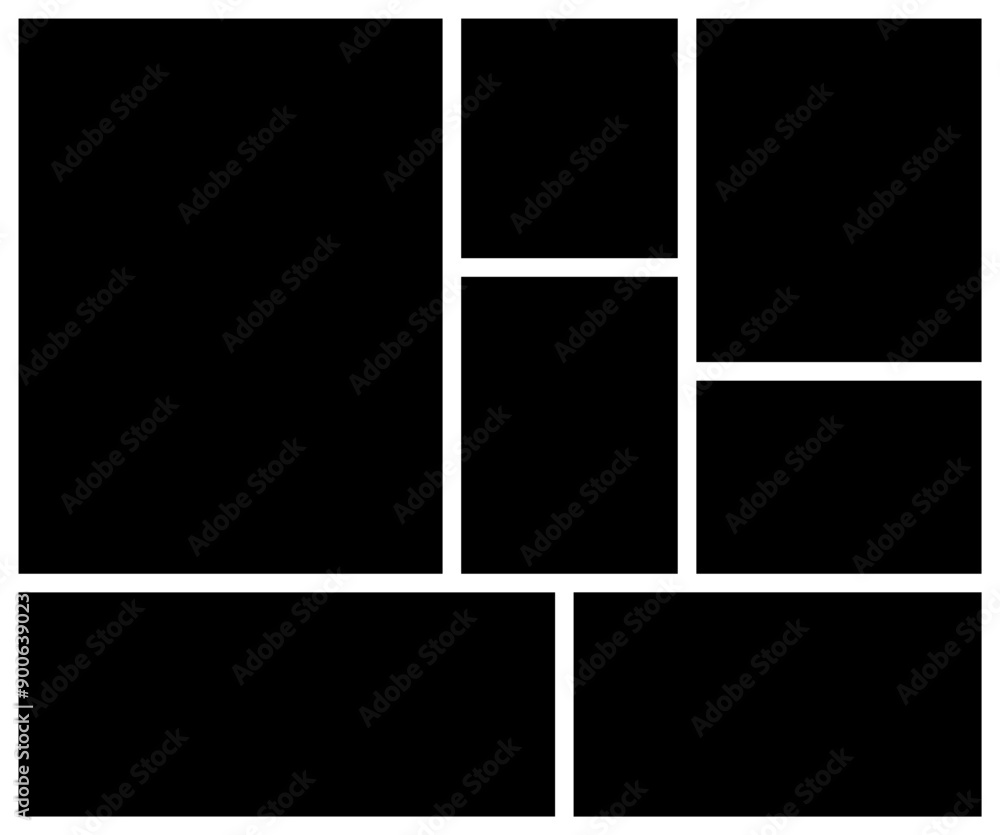 Photo collage empty album layout. 7 picture rectangle album background design Photo collage empty album layout. 7 picture rectangle album background design
