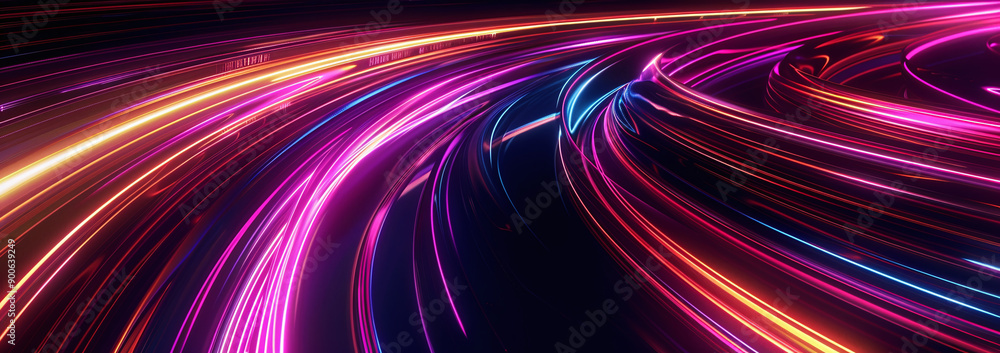 Vibrant Curved Neon Light Trails on Dark Background Vibrant Curved Neon Light Trails on Dark Background