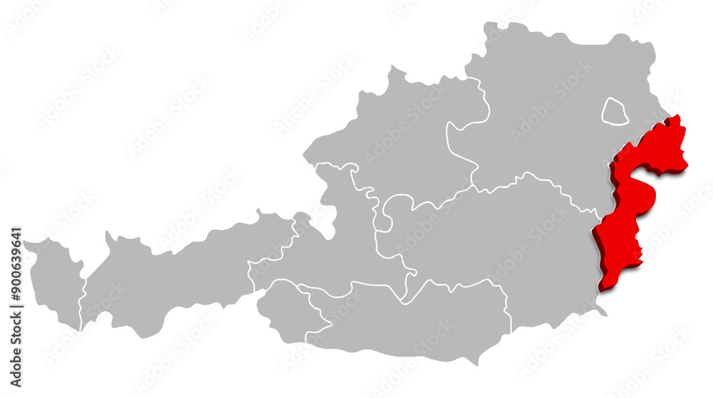 Fototapeta premium BURGENLAND map FEDERATE STATE of AUSTRIA 3d isometric map