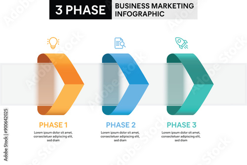 3 Step Arrow Shape Glassmorphism Infographic. Colorful Vector Illustration for Business Financial Report.