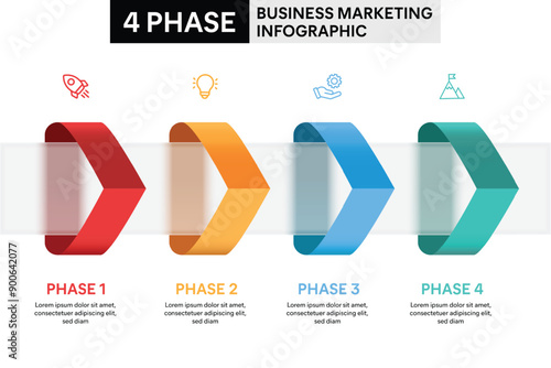 4 Step Arrow Shape Glassmorphism Infographic. Colorful Vector Illustration for Business Financial Report.