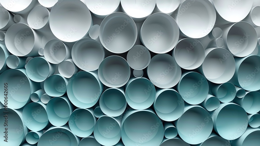 A stack of white cups sits atop a wall of blue and white circles A stack of white cups sits atop a wall of blue and white circles
