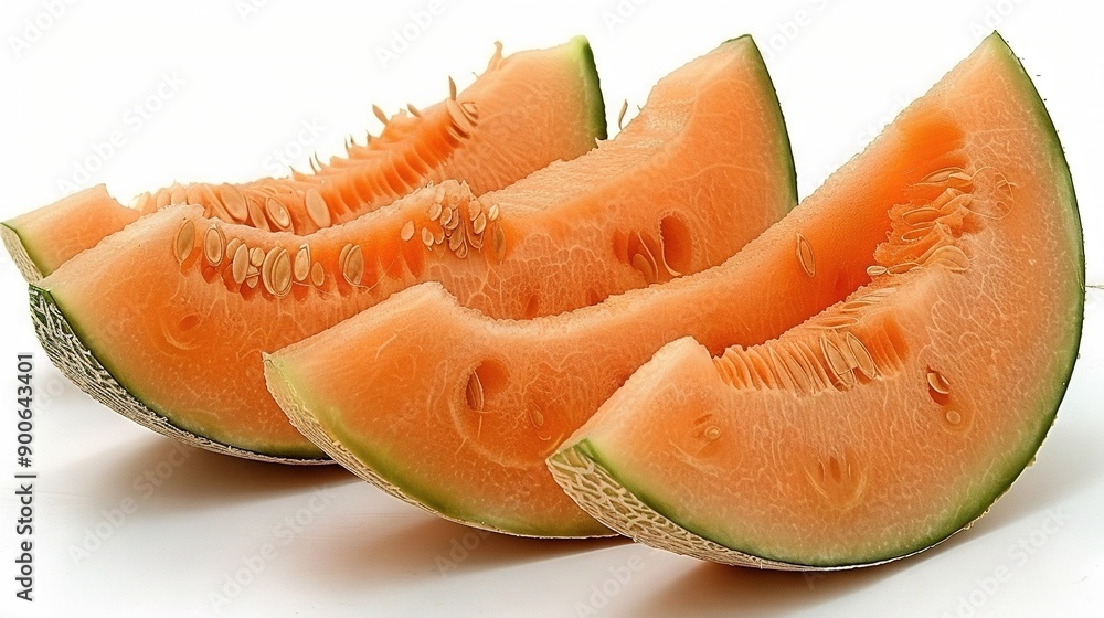 Watermelon slices arranged on white table against white background Watermelon slices arranged on white table against white background