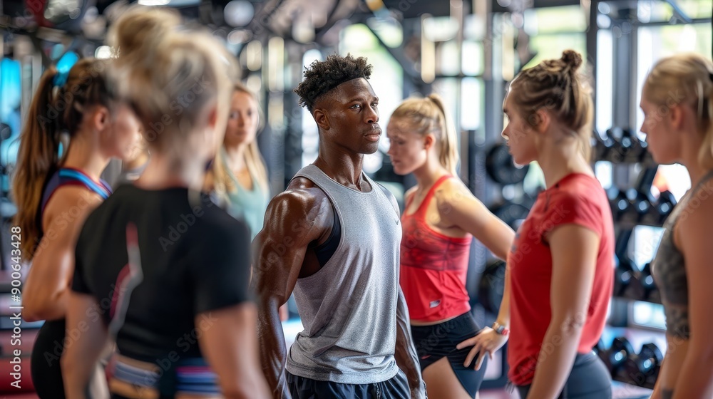 Photo of a group fitness class in a modern gym, with people engaging in high-intensity interval training, lifting weights, and encouraging each other Photo of a group fitness class in a modern gym, with people engaging in high-intensity interval training, lifting weights, and encouraging each other