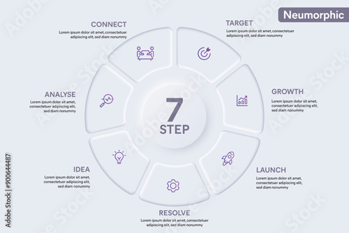 Pie Chart Circle Infographic With 7 Options, Steps, Parts, Segments. Vector Illustration for Business Financial Report.