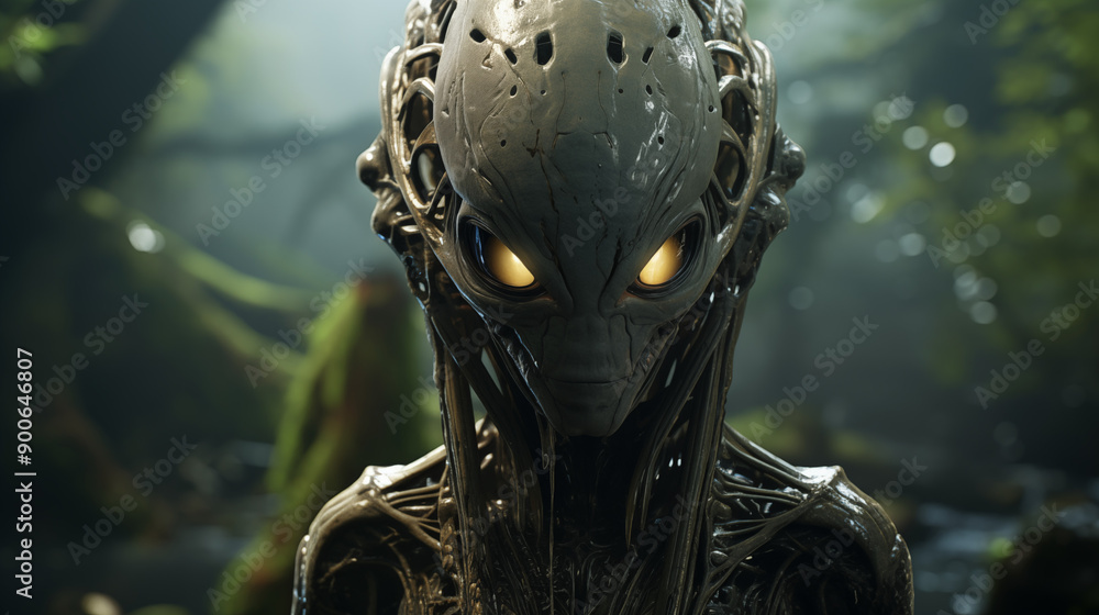 Intricate Alien Creature With Glowing Eyes In A Dense Jungle Detailed And Ethereal Intricate Alien Creature With Glowing Eyes In A Dense Jungle Detailed And Ethereal
