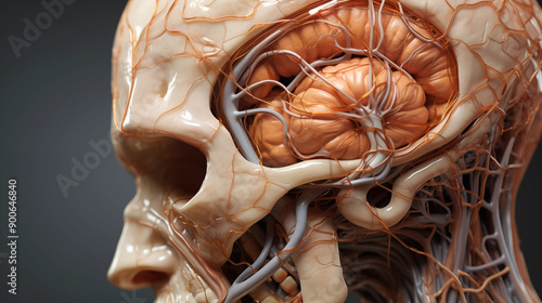 Detailed Hyperrealistic View of a Human Brain with a Futuristic Theme, Showcasing Advanced Neural Networks, Generative AI
