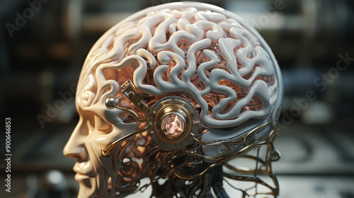 Hyperrealistic Depiction of a Human Brain Featuring Futuristic Details and Cutting-Edge Neural Designs, Generative AI